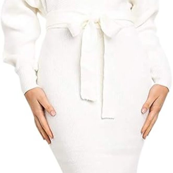 Women's Elegant V Neck Wrap Knit Dresses Batwing Sleeve Backless Slit Maxi Dress - Picture 2 of 3